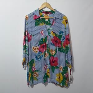 Ruby Rd Blue Button Down Blouse women’s size large